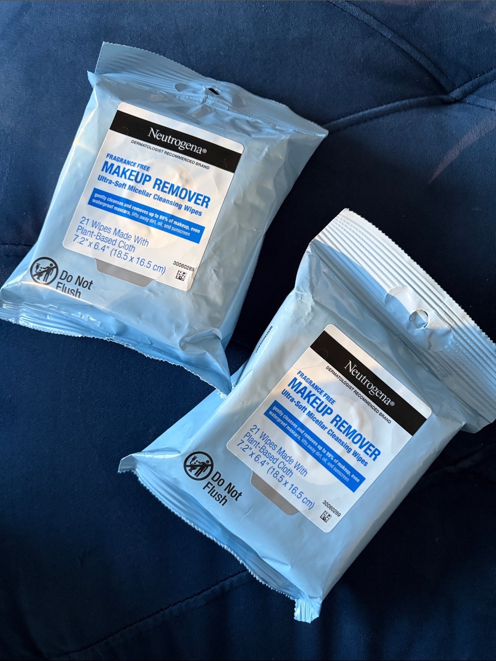 2 Neutrogena Blue Makeup Remover Wipe Packs - Fragrance Free